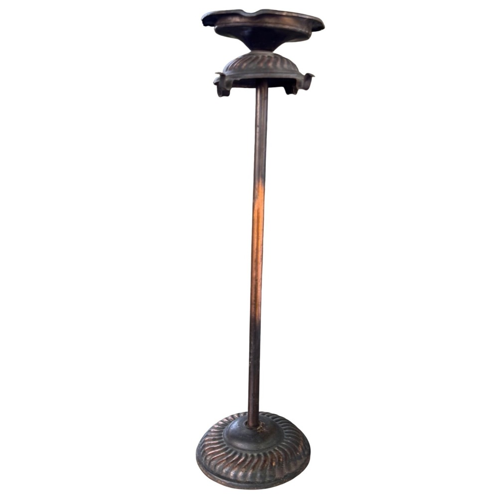 Vintage Tall Copper Metal Pillar Candle Holder Rustic Farmhouse Pedestal 16.5in
